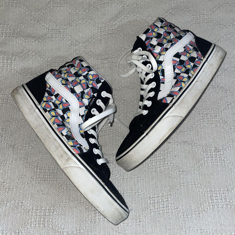 Vans Off The Wall Women’s Ankle Top Sneakers Size 8.5 M Black Butterfly Motif